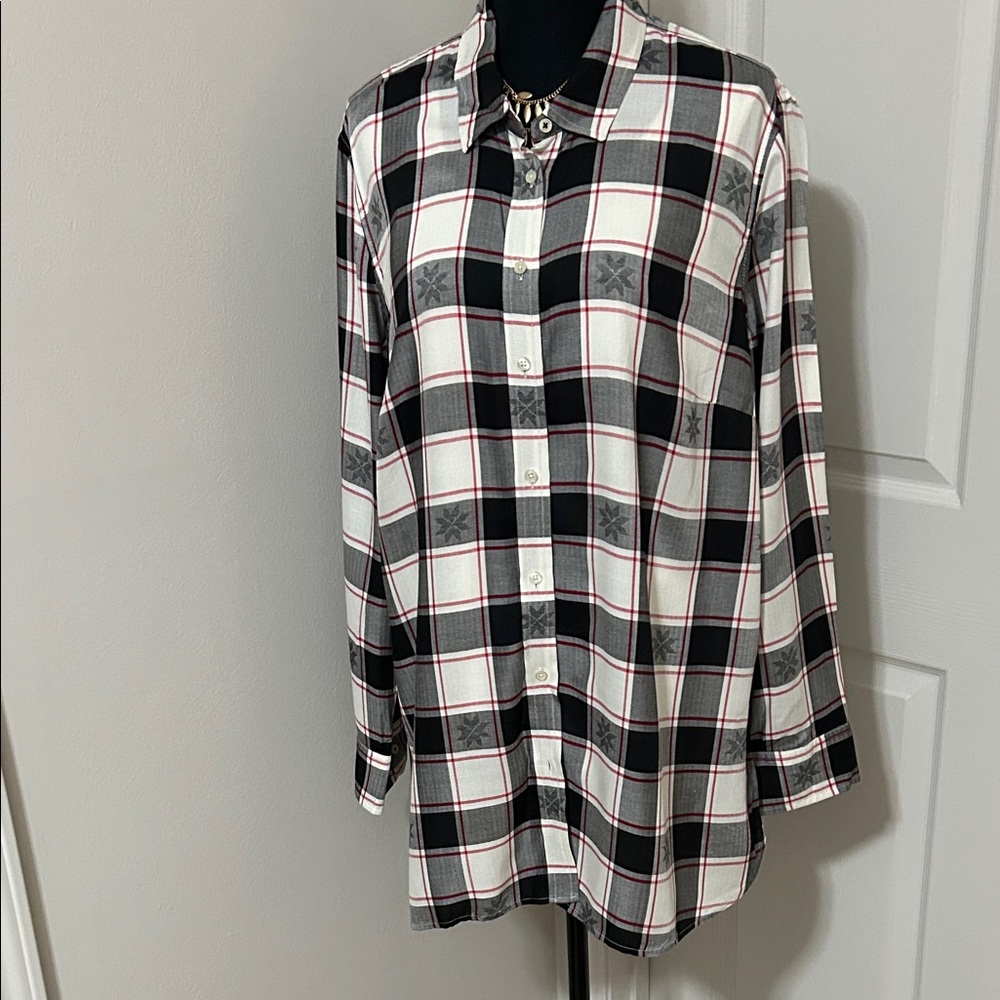 NWT Talbots Black and Red Plaid Shirt
